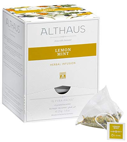 Althaus Tee LEMON MINT⋅ Kräutertee im Pyramidenbeutel PYRA PACK ⋅ Naturbelassener Kräutertee mit Zitronengras und Pfefferminze ⋅ 15 x 2,75g