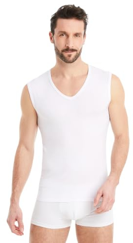 FINN Canottiera Invisibile Uomo Scollo a V - Maglia Intima Senza Maniche | La spalla resta coperta e niente si vede dal colletto aperto. 94 % modal Lenzing, otto taglie dalla S alla 5XL