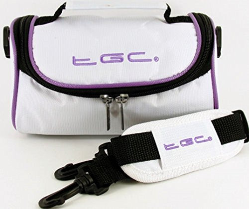 Samsung NX3000, NX mini Camera Case Bag by TGC ® with shoulder strap and Carry Handle (Cool White With Electric Purple Trims)