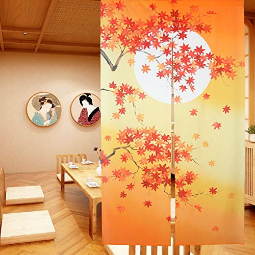 LIGICKY Giapponese Noren Tenda Ristorante Lungo Curtain Doorway Curtains Corridoio Decorazione Domestica (Foglie d'Acero&Luna,85 * 150cm)
