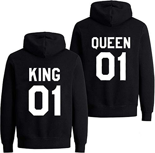 Couples Shop King Queen Pullover Pärchen Hoodie Set (Queen Damen Kapuzenpullover Schwarz M)
