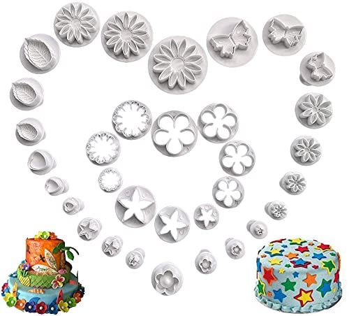 VONUOBEY 33 Stück Fondant Kuchen Cookie Plunger Cutter Sugarcraft Blume Blatt Schmetterling Herz Stern Gänseblümchen Form Dekorieren Form DIY Werkzeuge