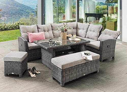 Beauty.Scouts Outdoor Collar Edition DEST Eckgruppe Ramiro, braun, Polster beige, Dininglounge, Loungesofa, Tisch, Loungebänke, Garten, Gartenmöbelset, Balkonmöbelset, Terrassenmöbelset