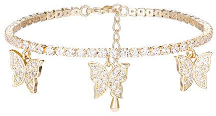 XINYIXIN Schmetterling Tennis Armband für Damen, Rose Gold und Silber plattiert Kette verstellbares Handgelenk Armband mit Cubic Zirkonia Kristall