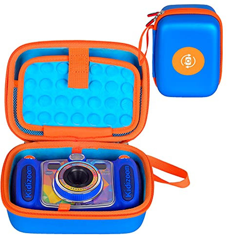BTOPCASE Schutzhülle für VTech Kidizoom Duo/Duo DX/Duo Deluxe/PrintCam/Twist/Pix Selfie-Kamera, PU, Blau, Villus innen mit orangefarbenem Reißverschluss