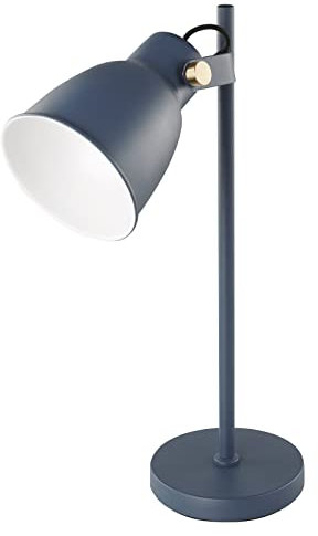 EMOS Design Schreibtischlampe JULIAN aus Metall, Vintage Tischleuchte mit E27-Fassung, Nachttischlampe Netzteil, Leselampe Lichtschirm und 150 cm Kabel, blau, ohne Birne, Z7621BL