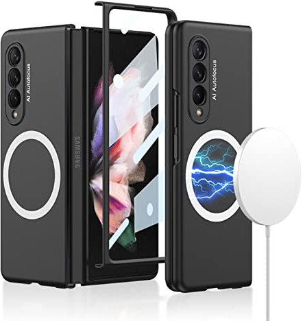 COQUE Samsung Galaxy Z Fold 3 étui, Ultra-Mince Film trempé intégré magnétique Charge sans Fil Pliant Couverture de téléphone,adapté pour Samsung Galaxy Z Fold 3 5G-Noir