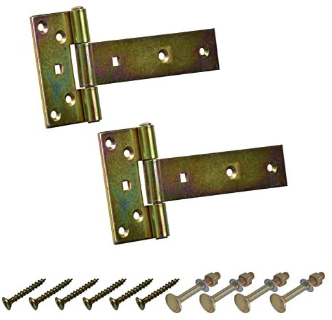BRESKO Kreuzgehänge verzinkt T-Bänder Scharnier Torband Ladenband Türbänder Werfgehänge schwer 2er Set mit Schrauben (Gelb, 150x45x90x3 mm)