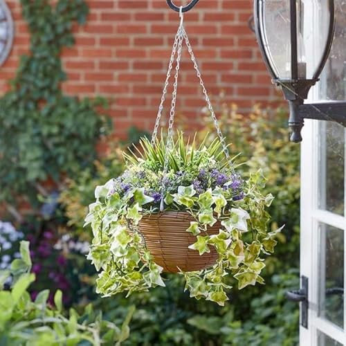 Garden Mile 30cm Hanging Basket Artificial Flowers Garden Décor Fake Floral & Foliage Hanging Chain Colourful Indoor Outdoor Patio, Home, Garden Decoration Weather & UV Resistant (Lilac Bloom)