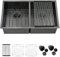 32 Black Undermount Double Bowl Kitchen Sink, ZDHHT Handmade Black 304 Stainless Steel 16 Gauge 32 x 19 x 10 Inches Double Bowl 50/50 Divide Undermount Kitchen Sink Basin