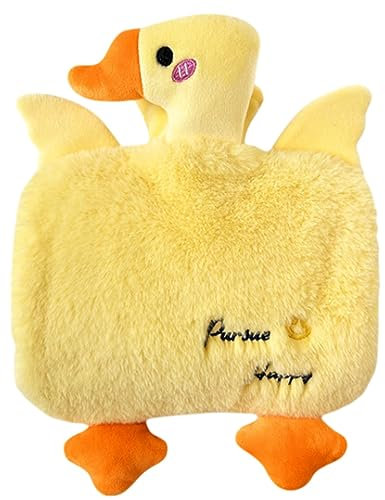 Cute Fluffy Hot Water Bottle PVC with Faux Fur Cover Hot Water Bag for Hot and Cold Compress 1250ML Capacity Gift Christmas New Year Valentine's Day Birthday Anniversary Duck