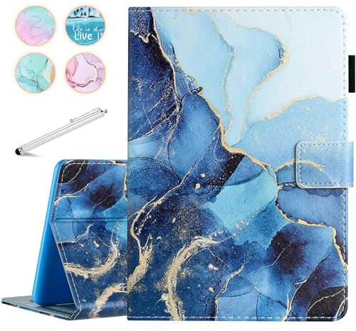 Fancity Case Fits Amazon Kindle Fire HD 8 & HD 8 Plus Tablet (12th Generation/10th Generation, 2024/2022/2020 Release) 8, PU Leather Standing Cover with Smart Auto Sleep/Wake & Card Slot, Marble Blue