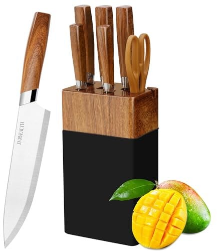 lapelux 6-Piece Knife Set with Block,Kitchen Knife Sets with Sharpener,Stainless Steel Knivese for Cutting Meat/Vegetables/Fruit, Slicing, Dicing..., (DJ-HB)