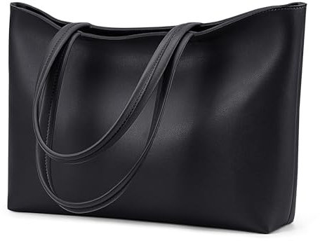 KALIDI Sac fourre-tout à fermeture éclair en cuir synthétique pour femme, grand sac à main décontracté pour le travail, les rendez-vous et l'université, à porter à l’épaule, noir, Taille unique