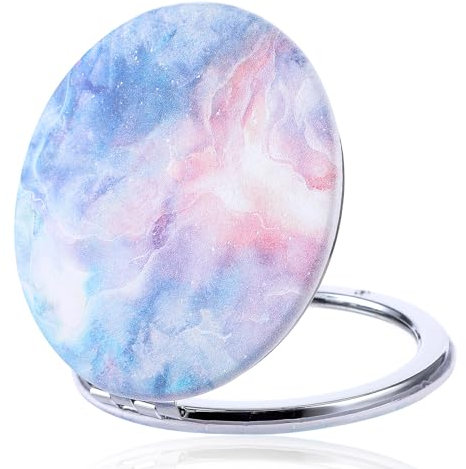 Dimeho Miroir Pliant Compact Mini Miroir cosmétique coloré avec grossissement Miroir Maquillage Voyage Rond Portable Sac à Main Double Face Miroir cosmétique Mignon à Paillettes Sac Main Femme (Bleu)