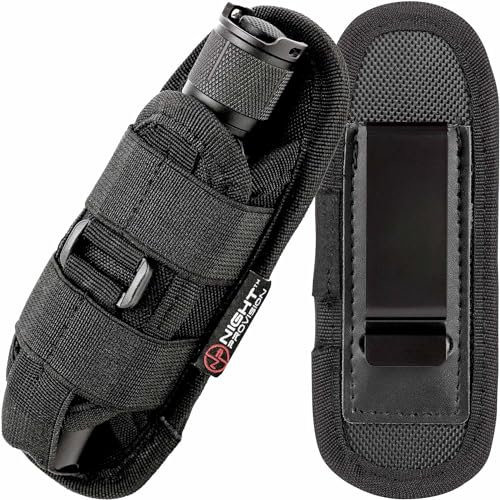 NP NIGHT PROVISION TH2C Compact Tactical Flashlight Holster with Metal Belt Clip, Stretchable Holder for Police, Military, Security Belt