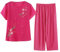 SYDUZAX Ensemble Deux Pièces Pyjama Coton Lin Pour Femmes Grande Taille T-Shirt Imprimé Floral Blouse à Manches Courtes Col Rond Pantacourt Vêtements de Détente Survêtement 2 Pieces Chic Et Elegant