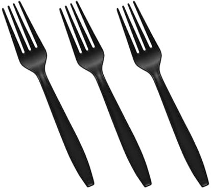 100 x Tithe Plastic Cutlery Set Reusable Black Forks Perfect for Party Tableware Picnic Weddings Camping Birthday Parties by Tezraftaar