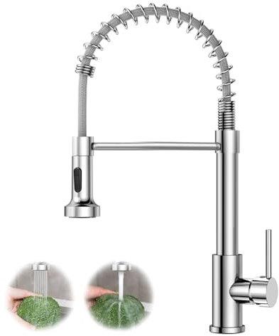 VOXON Kitchen Tap, Spring Kitchen Sink Mixer Taps, Commercial Faucet Single Handle Lever, High Arc Swivel 360° with 2 Spray Modes, S304 Stainless Steel Single-Lever Spring Water Tap