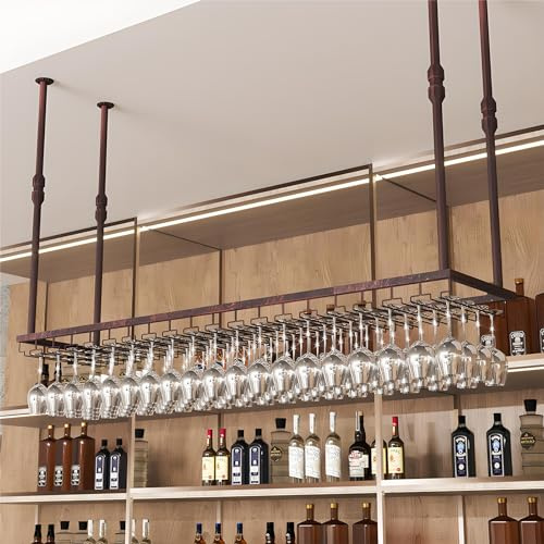 Portabicchieri da vino da appendere in altezza regolabile /Portabottiglie da Soffitto - Mensola da Soffitto /Portabottiglie da vino vintage /Portabottiglie da parete rustico (Bronzo, 120*40cm)