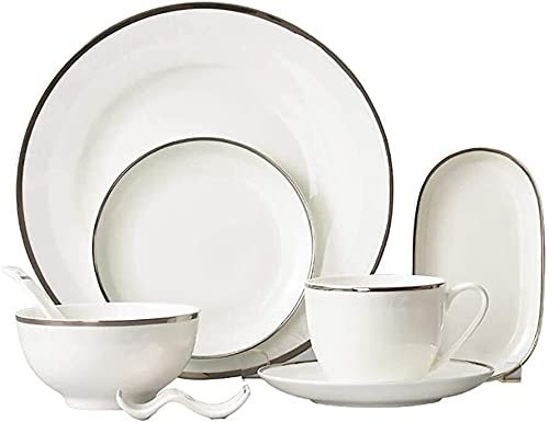 CCKUHN Tafelservice, feines Tafelservice, 8-teiliges Tafelservice aus weißem Porzellan mit Schüssel, Teller, Tasse, Löffel, Essstäbchenablage, Service für 1–2 Personen, Küchengeschirr