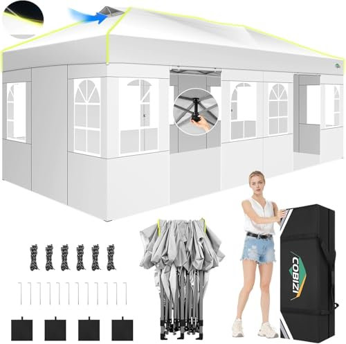 COBIZI Carpa Plegable 3x6 con Bloqueo Central de Un Solo Botón, Bandas Fluorescentes, Ventilación, 6 Paredes Laterales y 3 Alturas Ajustables para Camping y Playa, Pabellón de Jardín Cenador Pérgola