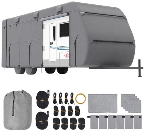 VEVOR Bâche de Protection Camping-Car, 6,1-6,7 m, Housse Caravane Non tissée à 4 Couches, Classe A résistant à l'eau, au Vent et indéchirable, avec Sac de Rangement, Patchs de Fixation, protège-Roues