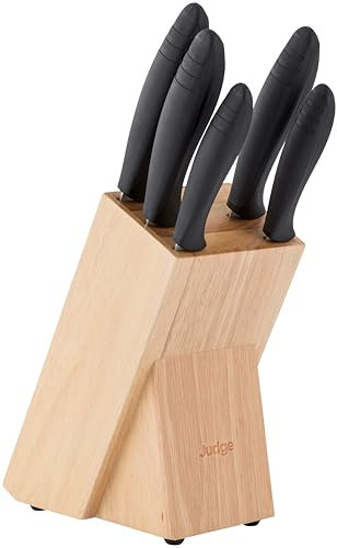Judge Essential 5-Piece Knife Block Set - Dishwasher Safe, Ergonomic Handles, Stainless Steel Blades, Easy to Sharpen