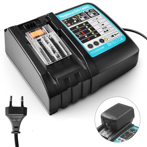 Chargeur Rapide 18V DC18RC Compatible avec Batteries de Remplacement Makita 14,4V & 18V Li-ION – pour BL1815, BL1830, BL1840, BL1850, BL1860, BL1890, BL1415, BL1430, BL1440
