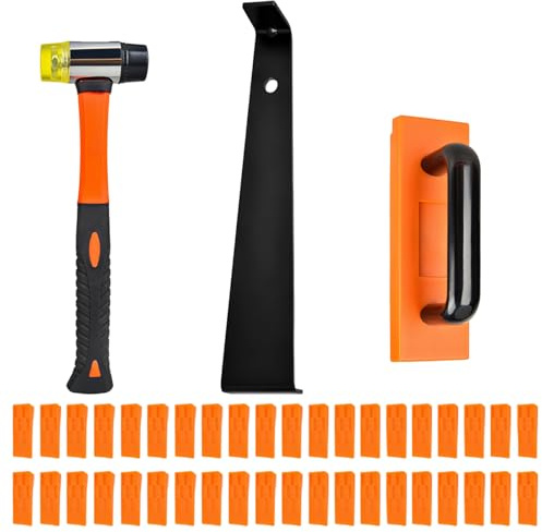 YFaith Laminat Verlegeset, 43 Stück Vinylboden Verlegeset, 198 mm Vinyl Verlegen Werkzeug, 1 x Schlagklotz, 1 x Zugeisen, 40 x Abstandshalter, 1 x Doppelkopfhammer, für Verlegung von Laminatböden
