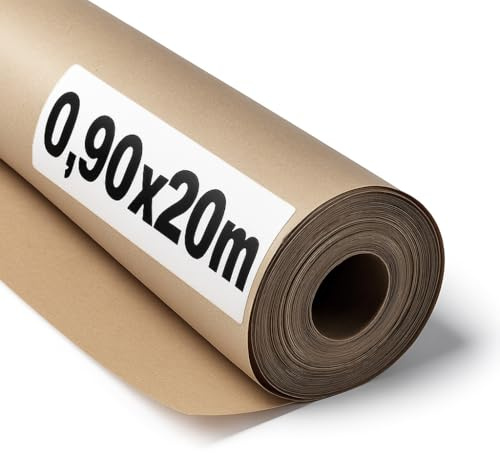 OFITURIA Papier Kraft Brun Naturel 70 g/m² – Rouleau 0,90×20 m – Lot de 3 Rouleaux – Papier recyclable pour Emballage, Loisirs créatifs et Décoration – Compatible Peinture Acrylique et Huile