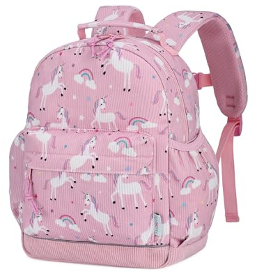 VASCHY Kindergartenrucksack Cord für Mädchen 2-4 Jahre, Kinder Rucksack Schulranzen Leicht Wanderrucksack Schulrucksack mit Brustgurt für Kita,Reisen,Alltag,Rosa Einhorn