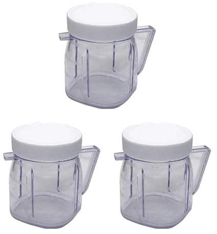 YCOC, Piezas de repuesto compatibles con licuadoras Oster, 4937 Mini, Accesorio de vaso for licuadora Osterizer, Mini vasos de plástico con tapas (paquete de 3)