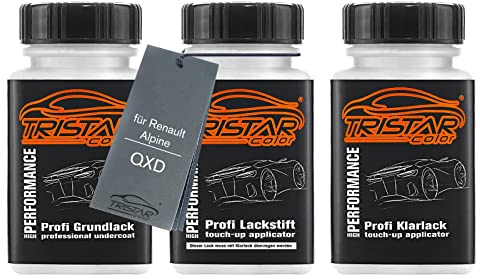 TRISTARcolor Autolack Lackstifte für Renault QXD Universal White Perl +1K | für Renault / Alpine, Set aus Grundlack + Basislack + Klarlack, Lackfläschchen mit Pinsel, je 50ml