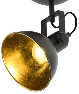 QAZQA - Industrie I Vintage I Scheinwerfer schwarz mit Gold I Messingener 1-Licht-Drehung und Neigung - Tommy I Wohnzimmer I Schlafzimmer - Stahl Rund - LED geeignet E14