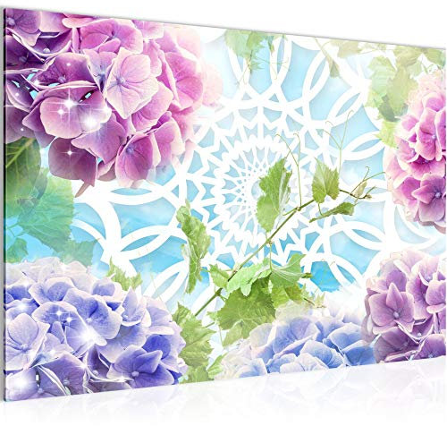 Runa Art Bild Blumen Hortensien Modern Wandbilder Wohnzimmer 1 Teilig - Made In Germany - Mandala Bunt Flur 017515b