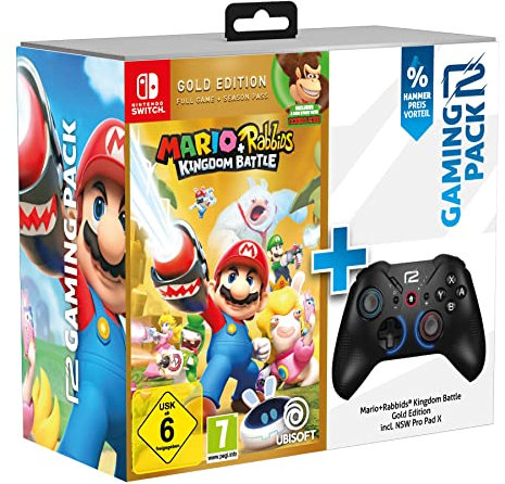 ready2gaming Nintendo Switch Mario & Rabbids Kingdom Battle (Gold) + Pro Pad X - Action Bundle [ ]
