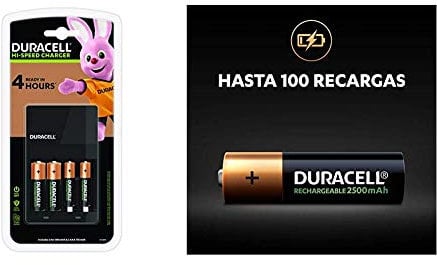 Duracell 4 hours Battery Charger with 2 AA and 2 AAA & Rechargeable AA 2500 mAh Batteries ideal for Xbox controller, pack of 4