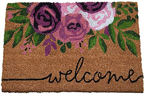 ED Roses Door Mat Non-Slip Natural Coir Indoor & Outdoor Welcome Mat 60 x 40cm, Multicolor