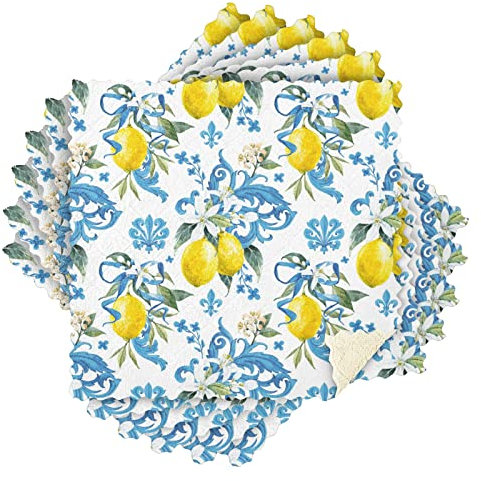 Asciugamani da cucina con limone, fiori e limoni, 25,5 x 25,5 cm, confezione da 6 panni per lavare piatti, piatti, piatti, piatti, piatti, piatti, piatti, piatti, piatti, piatti, piatti, asciugamani