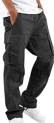 Generic Herren Hose Lang Regular Fit Hose Skinny Jeans Strand Pumphose Stretch Straight Lange Sport Hose Jogger Cargo Pants Destroyed Hose Hose mit Taschen Schmale Passform, Schwarz, L