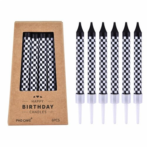 PHD CAKE 36 Pcs Racing Cars Themed Birthday Candles, Black and White Checkered Flag Candles, Kid's Party Decoration
