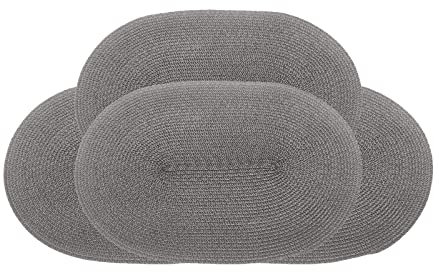 JYCRA 4 Stück ovale gewebte Tischsets, 45,7 cm, waschbar, gewebt, rutschfest, hitzebeständig, langlebig, Tischmatten für Zuhause, Urlaub, Grau