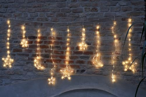 Gartenpirat LED Lichterkette Vorhang 46 x 36 x 27 cm Monde Sterne 132 LED warmweiß mit Fernbedienung Timer-Funktion 8 Programme Weihnachtsbeleuchtung innen außen