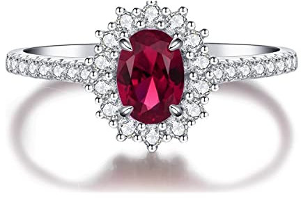 Bellitia Jewelry 925 Sterling Silber Damenring mit Rubin, Ovalschliff Modering mit rotem Edelstein für Damen, Jubiläumsring Verlobungsring für Damen Schmuckset