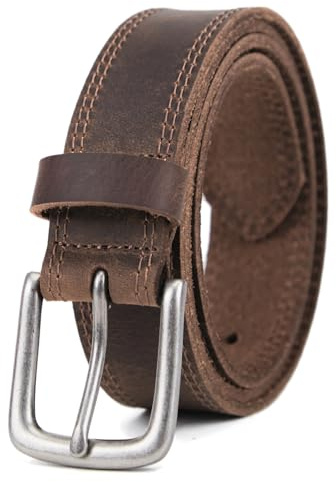 Vatan Men's Genuine Leather Casual Every Day Jeans Belts, Handmade Men Leather Belt with Gift Box (B-Bourbon Brown (Double Stitch), 38(Fits Waist 36-37))