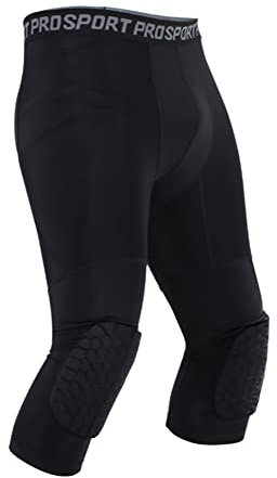 Hotfiary Herren Basketball Gepolsterte Kompressionsstrumpfhose 3/4 Capri Leggings Baselayer Laufhose mit Knieschonern Sportliche Fußball Fußballhose
