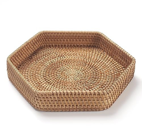 Hexagonal Bandeja Servir de Ratán para Mesa de Café Cesta Bandeja de Canasta Decorativa por Osman Naturales (25cm x 5cm)