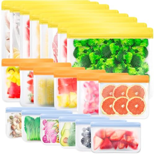 Carehabi 20 Pièces Sac Congelation Reutilisable, Sacs de Congélation Réutilisables en Silicone avec Fermeture Eclair Sachet pour Ranger Légumes, Fruits, Collations, Sandwichs