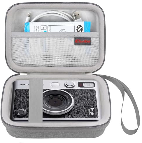 Elonbo Camera Carrying Case Compatible with Fujifilm Instax Mini EVO Instant Camera, Camera Lens Cover Photo Printer Travel Protective Storage Holder, Extra Mesh Pocket Fits Film Charger SD Card,Grey